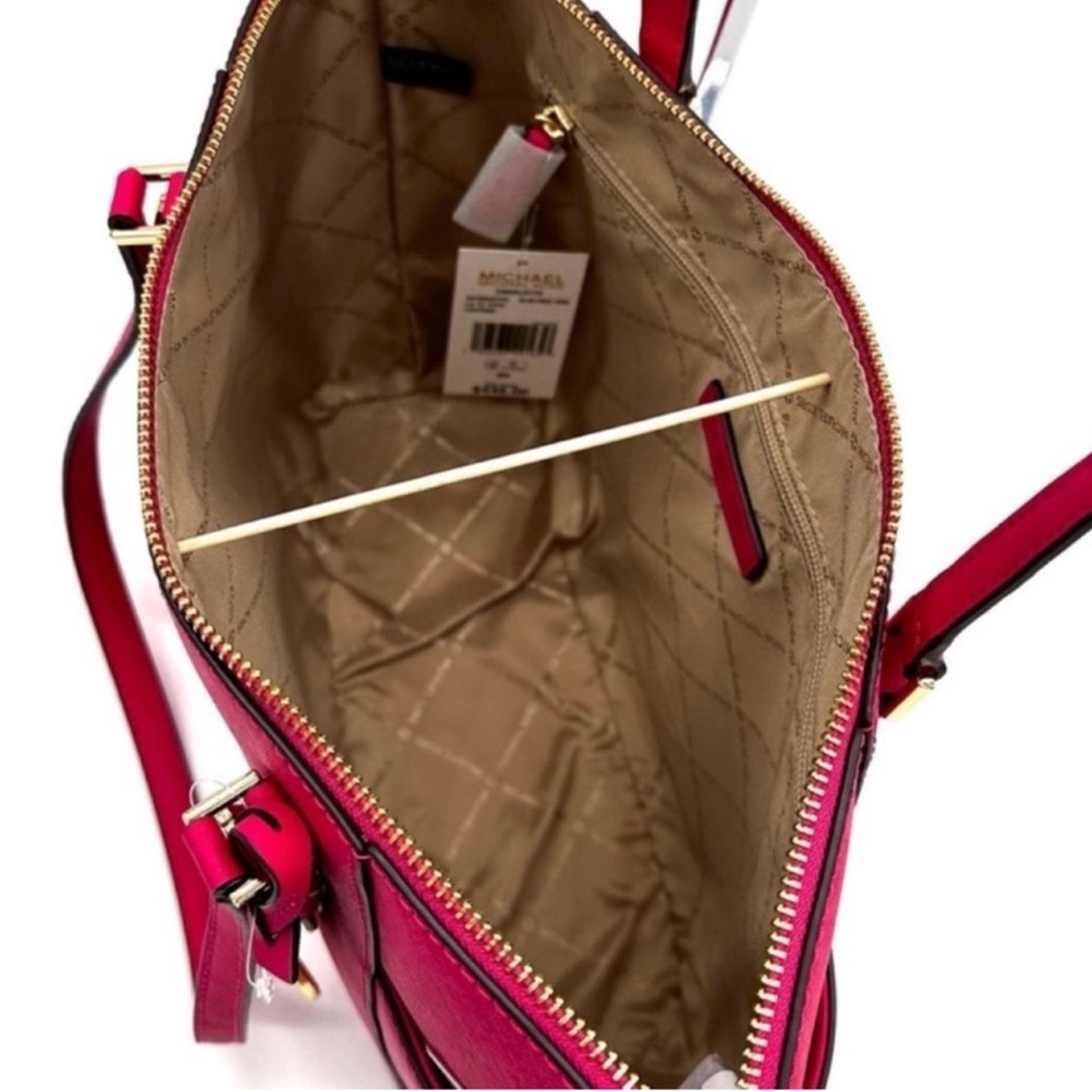 Michael Kors Large Charlotte Tote Bag & MD Bifold Zip Chain Wallet Electric Pink - Picture 9 of 14